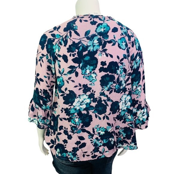 J. Jill Womens Blouse Mauve Beautiful Blooms Top Bell Sleeve Rayon Size L - Picture 8 of 12